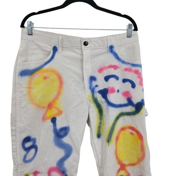 Unisex Upcycled White Painters Pants 34x30 Multicolor Party Graffiti Streetwear - Picture 4 of 16